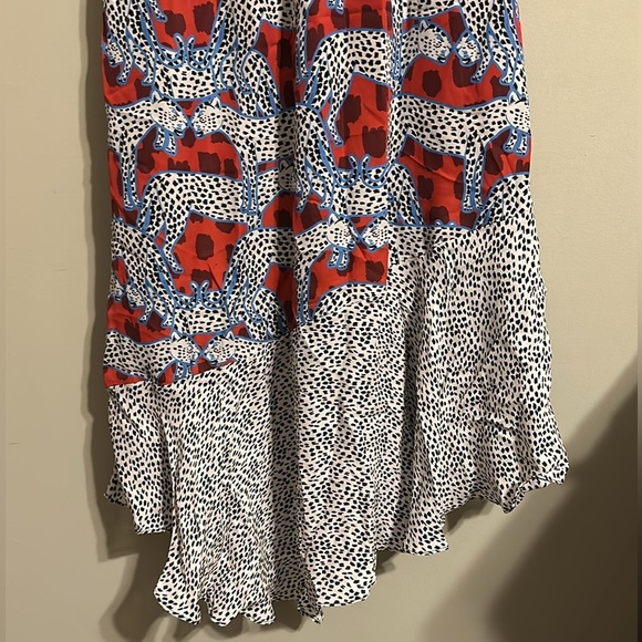 NWOT PARKER S
Reina Faux Wrap Midi Dress Animalia Blue Multi Print Leopard Cat - Picture 8 of 12